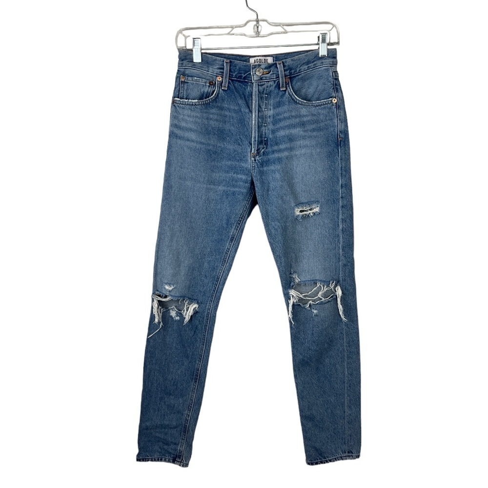 Agolde Distressed Jamie High Rise Straight Leg Jeans